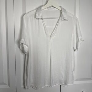 SFERA Collection Size M White Blouse Short Sleeve Polo Career Business Preppy